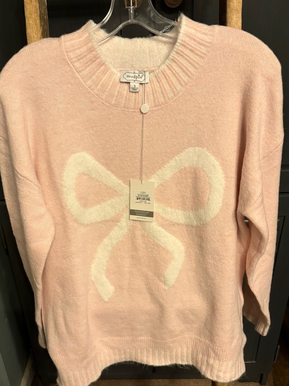 Mudpie Pink Bow Crewneck Sweater